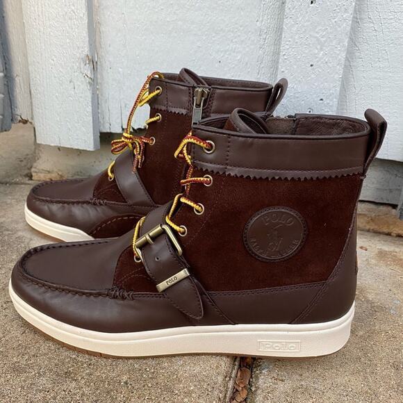 POLO Ralph Lauren Men's Ranger Deep Brown Leather lace up Moc Toe Sneaker Boots